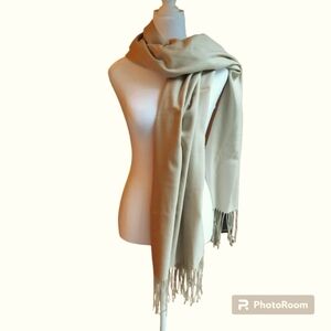 Chico's Wrap Oblong Scarf Fringe Edge Wear Several Ways Soft Fabric Sand NWT